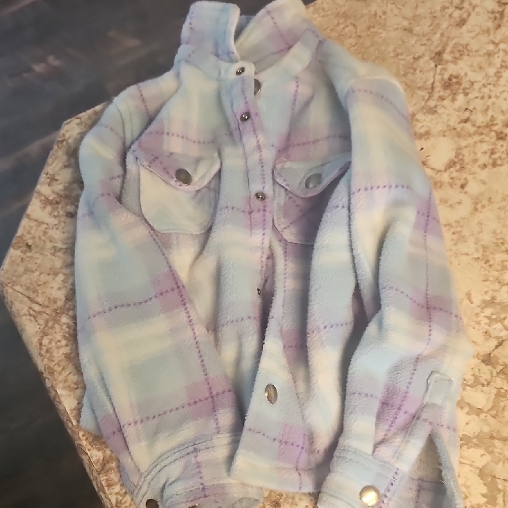 Plaid Button-Up Jacket in Blue and Purple